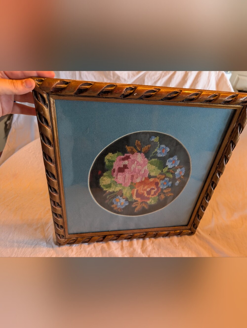 2/80$ Vintage Floral Cross-Stitch Wall Art - Pink, Orange, Blue, Green